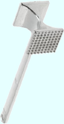 Hammer-like meat tenderizer about to fall